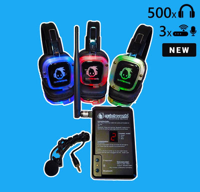 500 Headphones & 3 Transmitters (3 Channel SX-809 & TX-300) – New